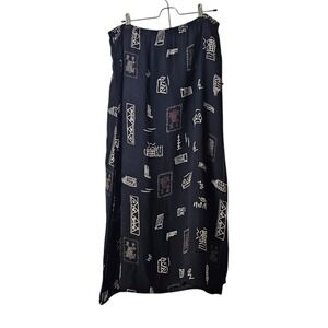 VTG Chico's Design Rayon Maxi Skirt Black Tribal Print Rayon Lining 90s Medium‎